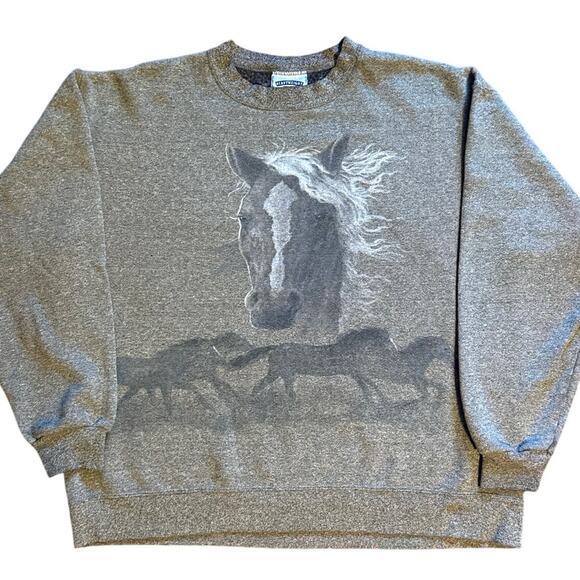 Vintage Sweaters - Vintage Lee Brown Horse Print Both Sides Large